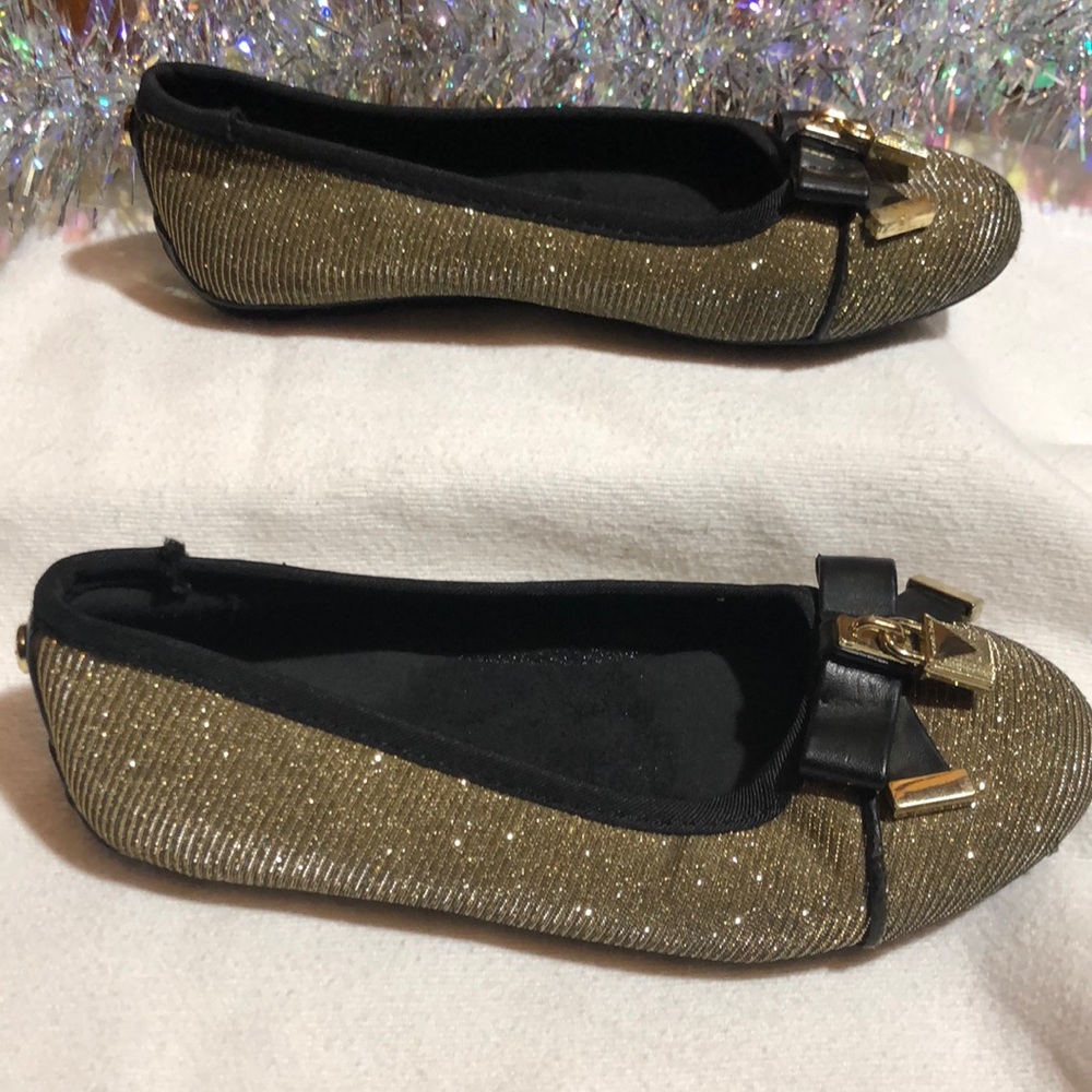 Michael Kors Little Girl Rover Chain Flats Shoes Gold Black